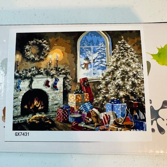 Paint By Numbers Kit Christmas Fireplace Scene 16x20 Inch Frameless DIY Painting - Picture 2 of 10